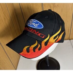 Y2k Ford Racing Embroidered Flames Hat‎ Cap Black Adjustable 🔥